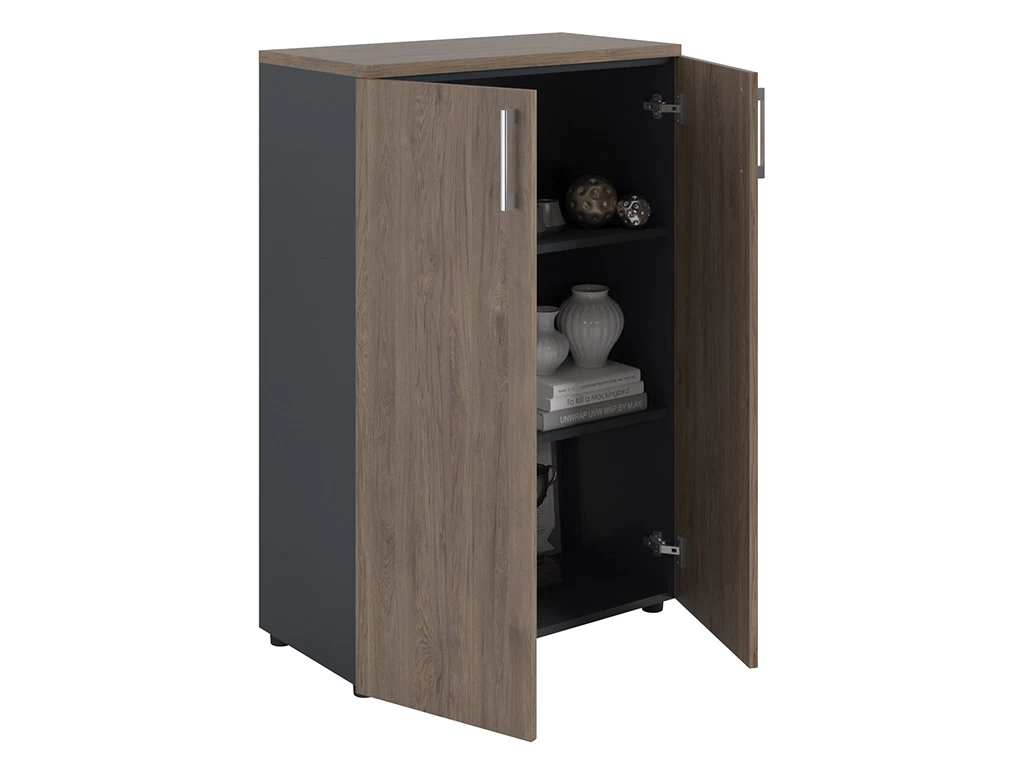 Шкаф офисный Практик NW 1280 закрытый темный орех/антрацит